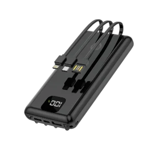 Batterie externe 20000mAh avec câbles intégrés pour usage professionnel et déplacements d’entreprise