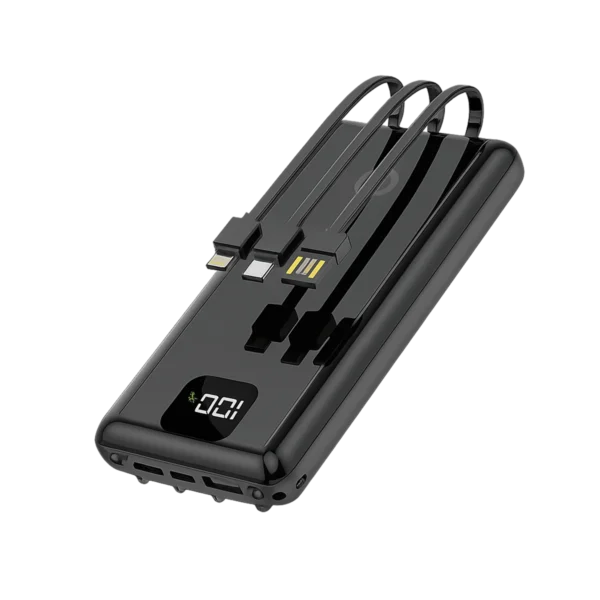 Batterie externe 20000mAh avec câbles intégrés pour usage professionnel et déplacements d’entreprise